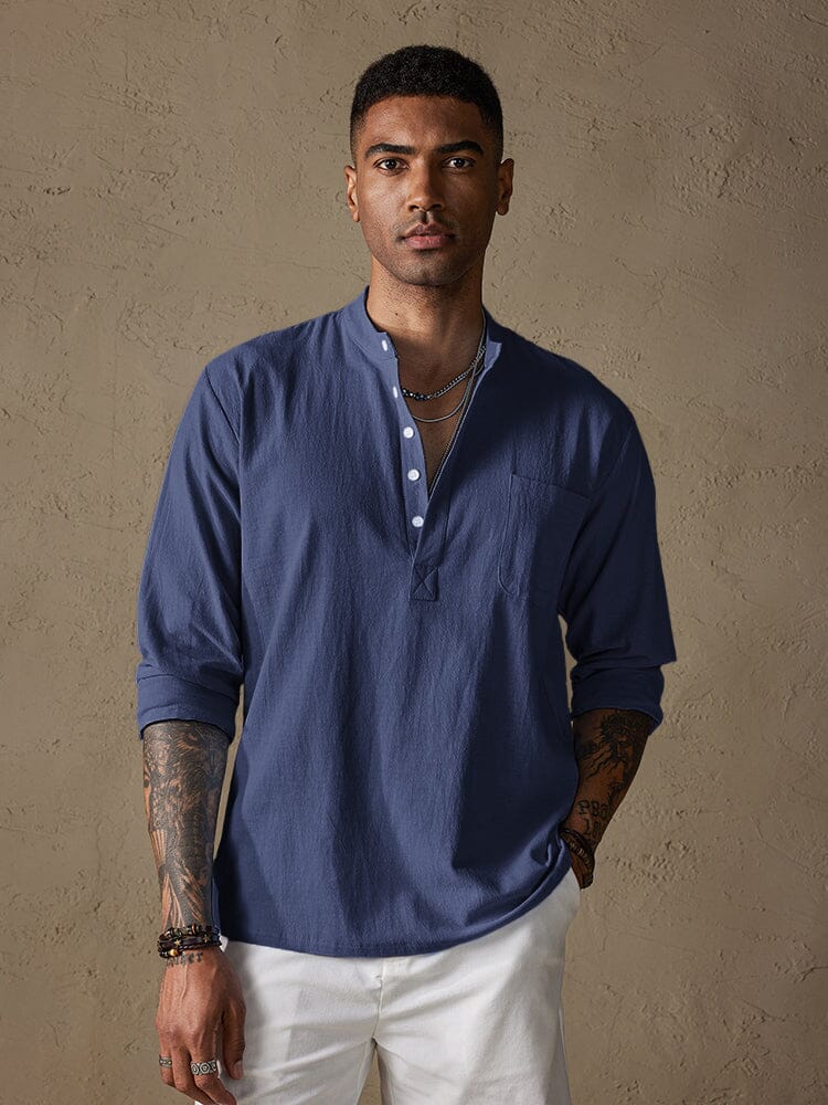 Linen V-neck Beach Long-sleeved Shirt - Image 3