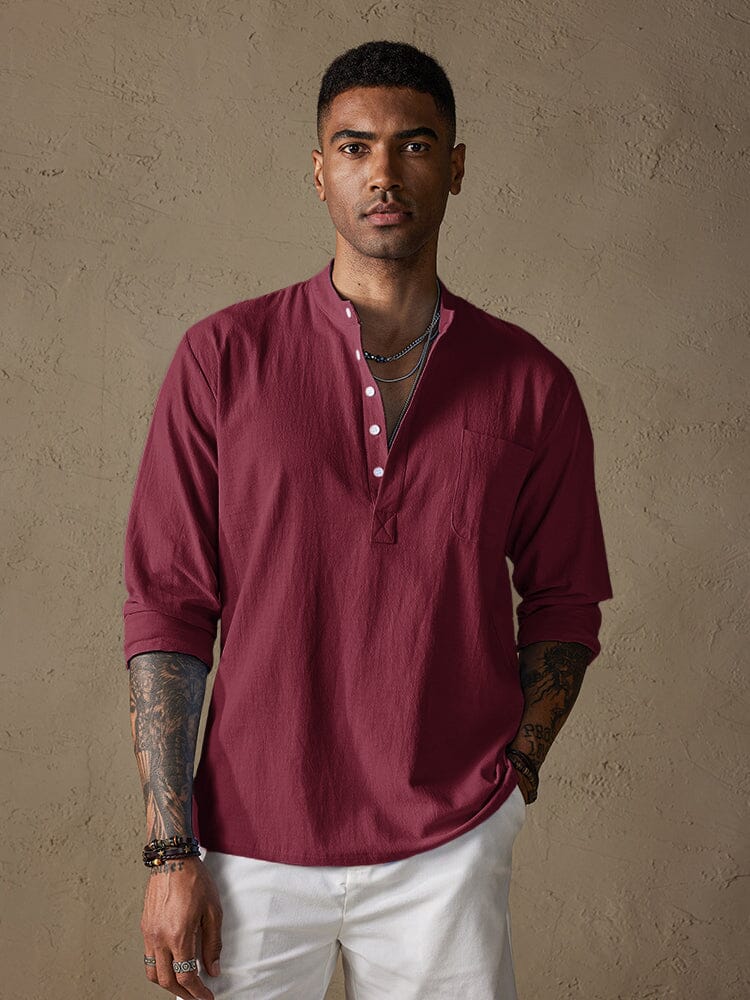 Linen V-neck Beach Long-sleeved Shirt - Image 4