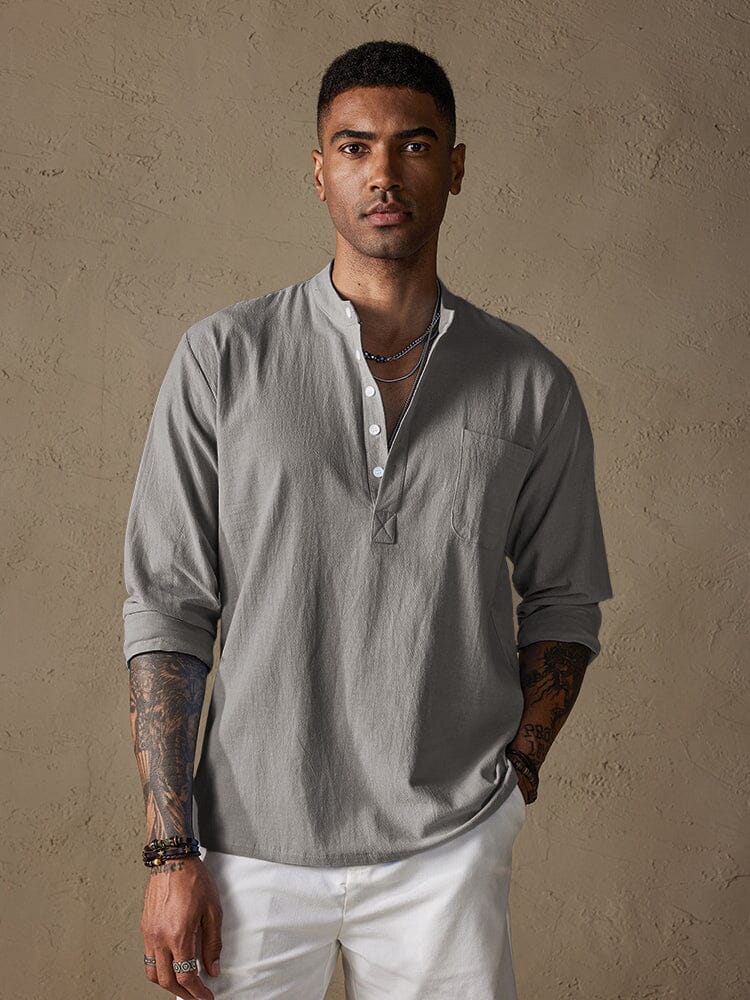 Linen V-neck Beach Long-sleeved Shirt - Image 6