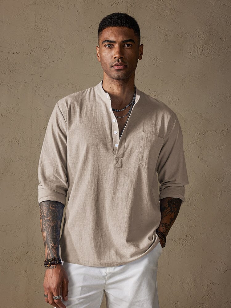 Linen V-neck Beach Long-sleeved Shirt - Image 7