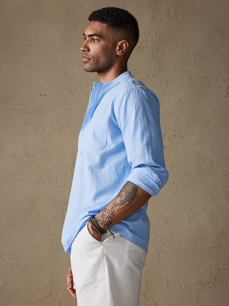 Linen V-neck Beach Long-sleeved Shirt - Image 9