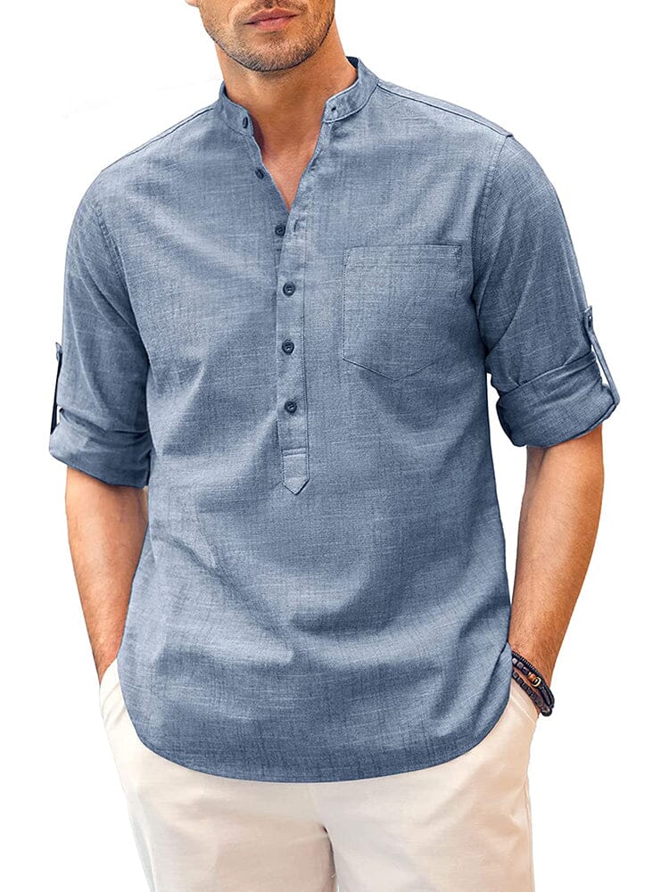 Long Sleeve Cotton Linen Henley Shirt (US Only) - Image 4