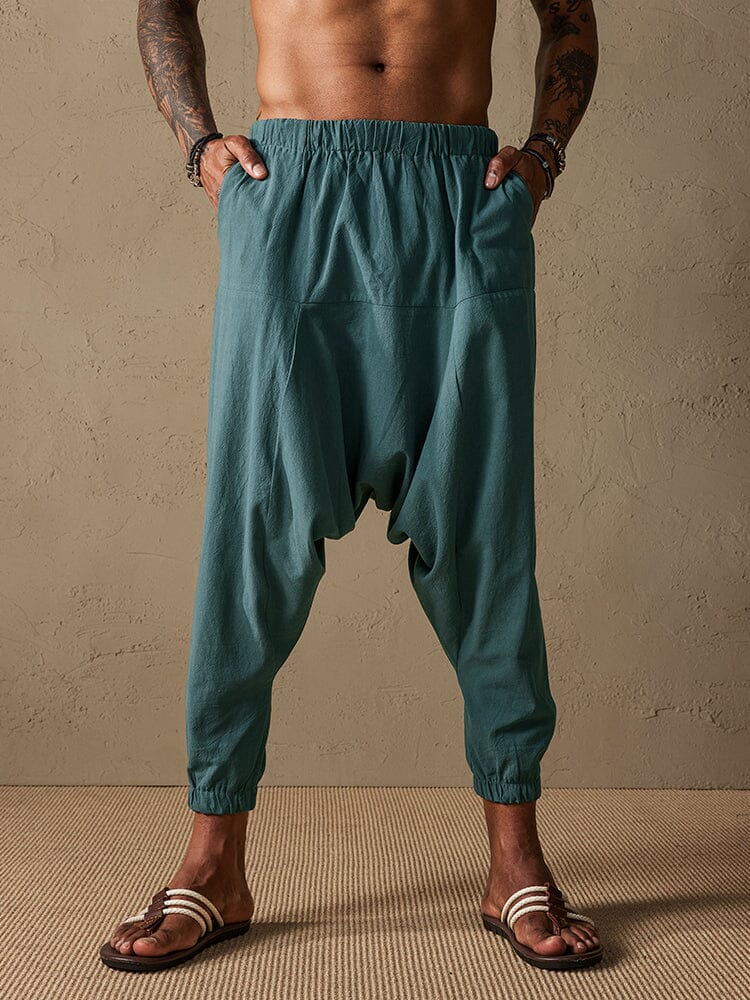 Loose Fit Drop Crotch Cotton Linen Pants - Image 2