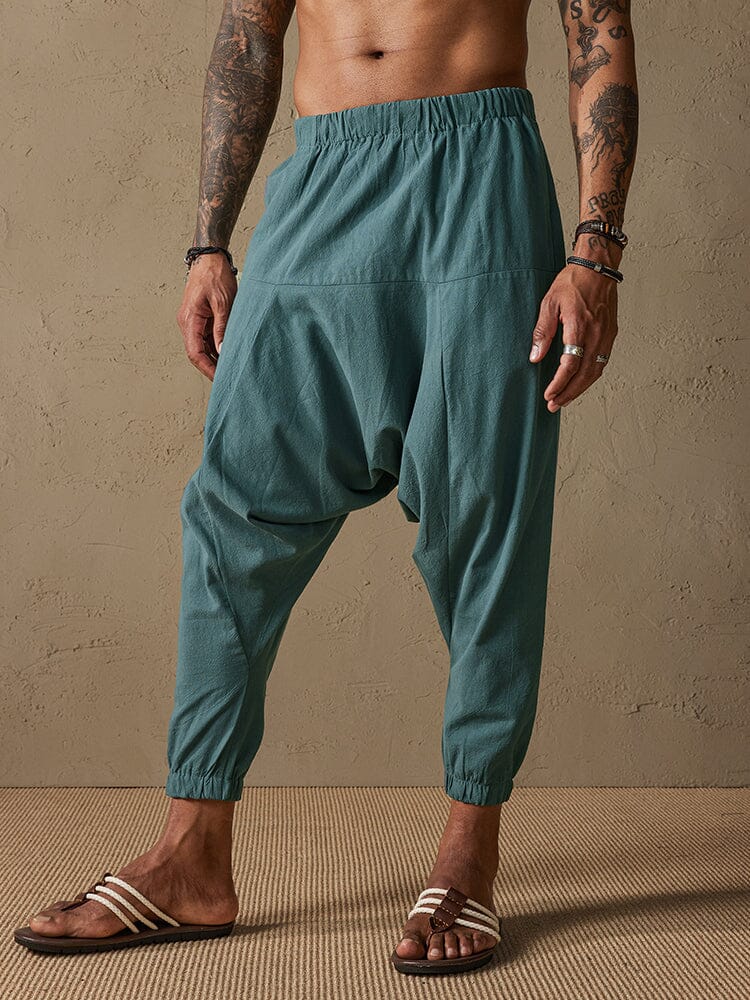 Loose Fit Drop Crotch Cotton Linen Pants - Image 3