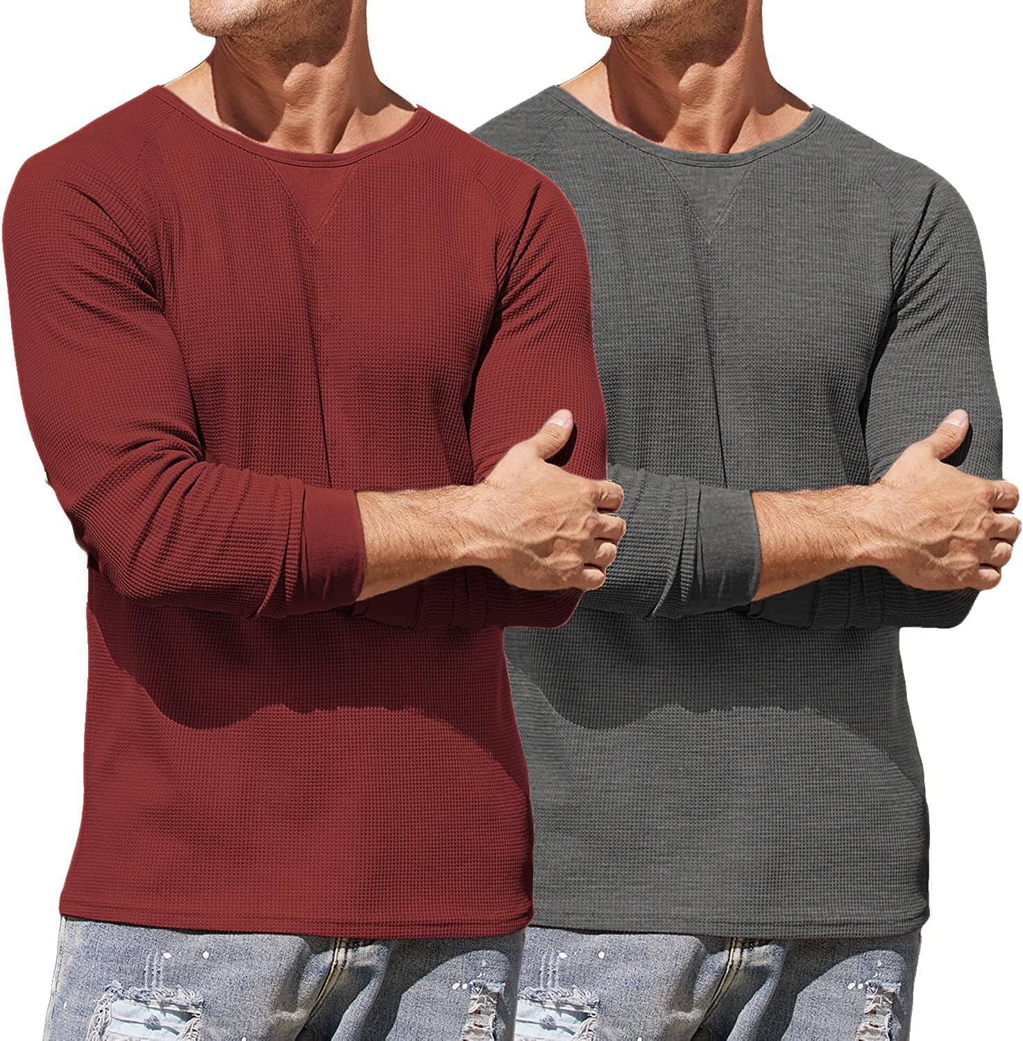 2 Pack Waffle Long Sleeve Cotton T-Shirt (US Only) - Image 5