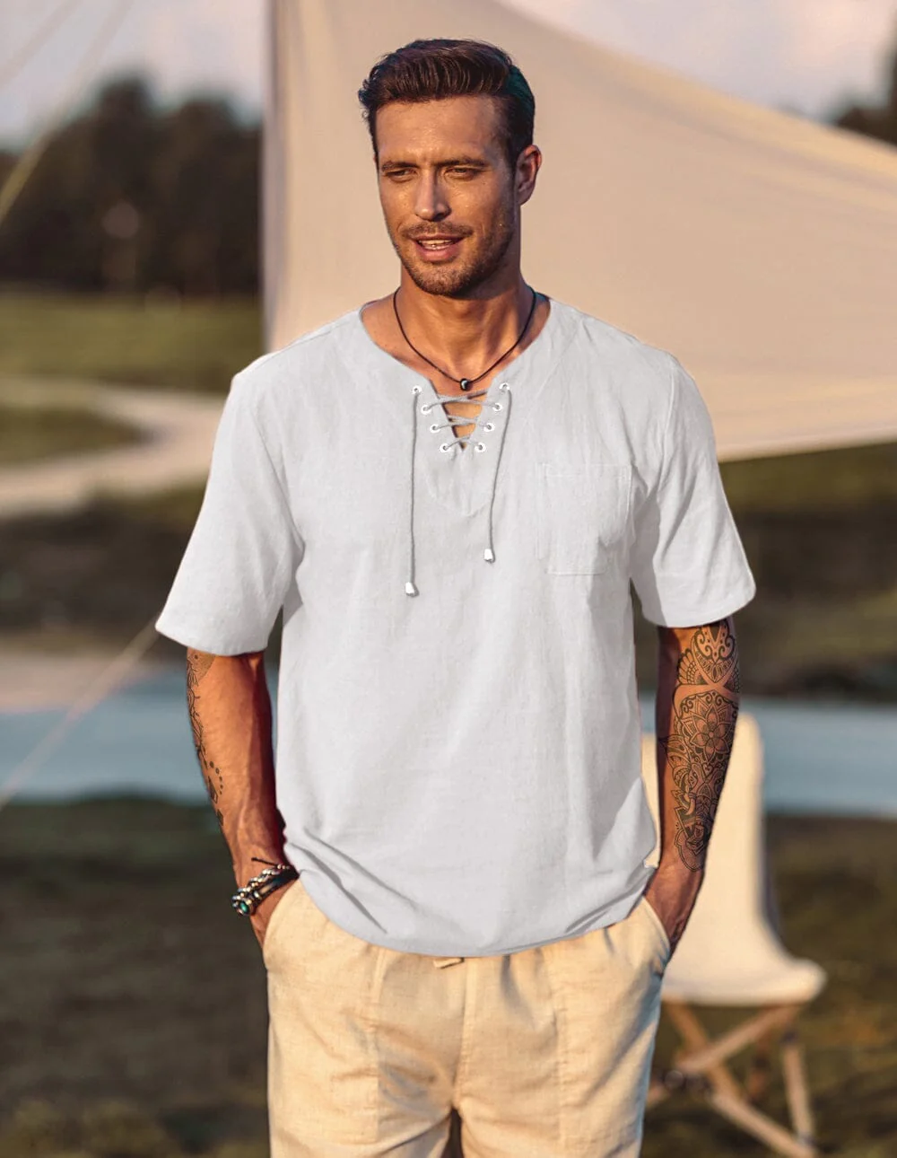 Casual Linen Style V Neck Shirts (US Only) - Image 20