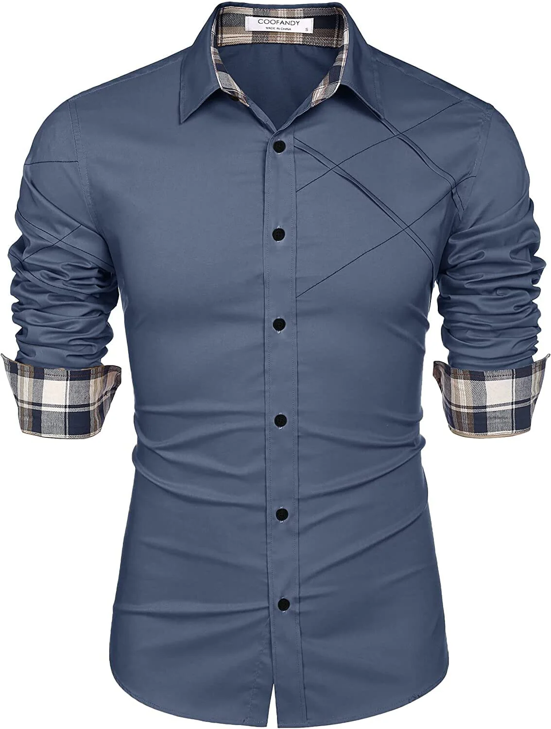Plaid Collar Button Cotton Dress Shirt (US Only) - Image 5