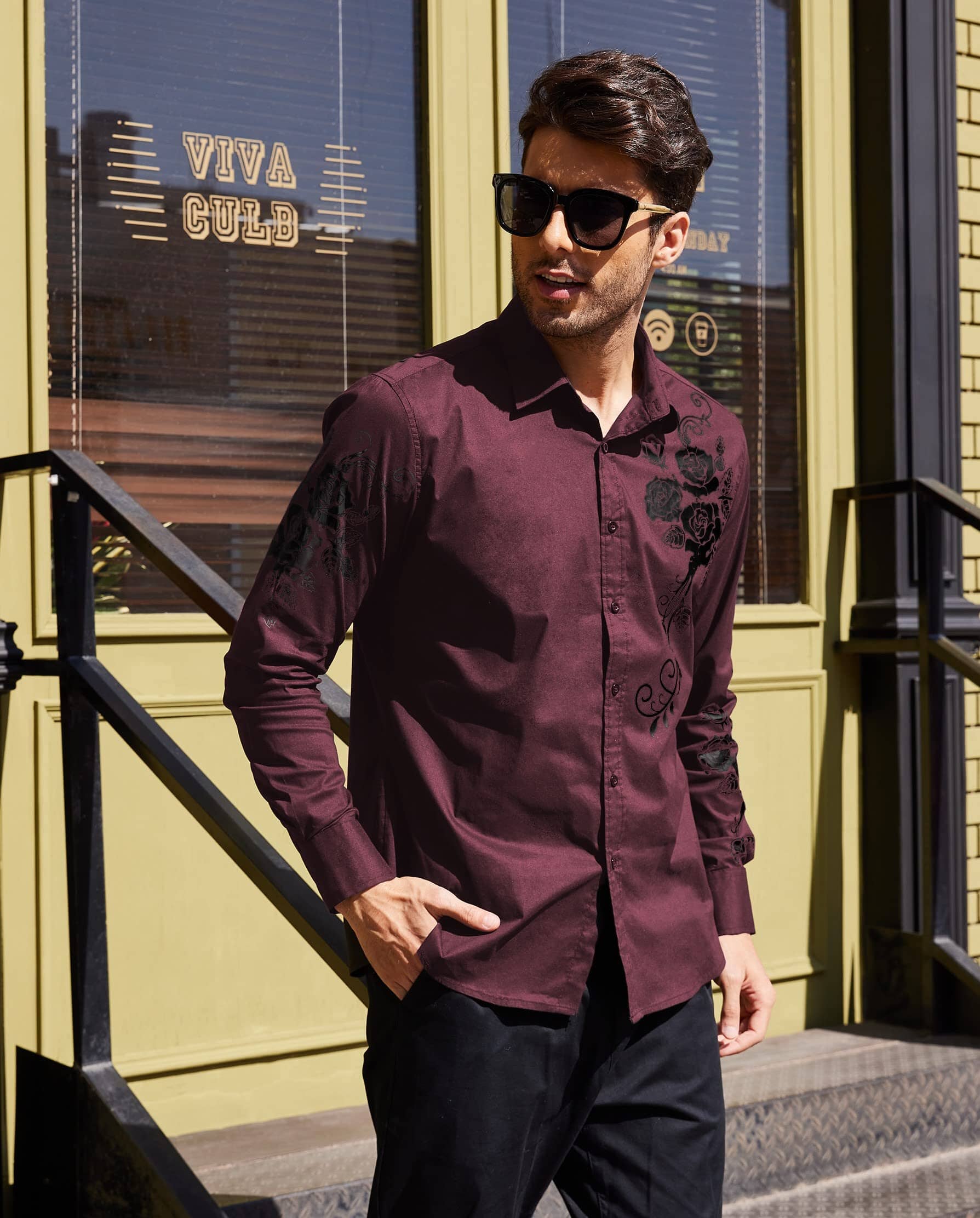Rose Printed Slim Fit Dress Shirts (US Only) - Image 14