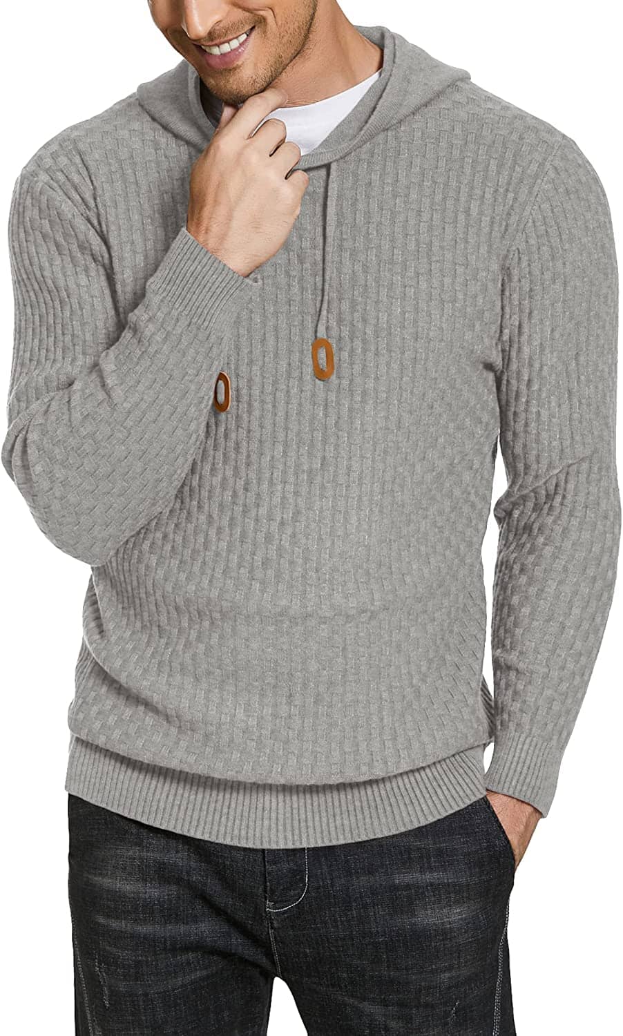 Solid Knitted Pullover Hooded Sweatshirt (US Only) - Image 4