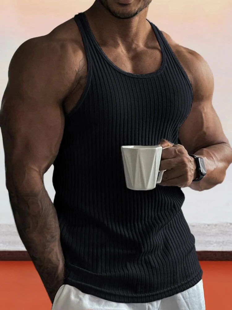 Solid Slim Fit Gym Knitted Tank Top - Image 2