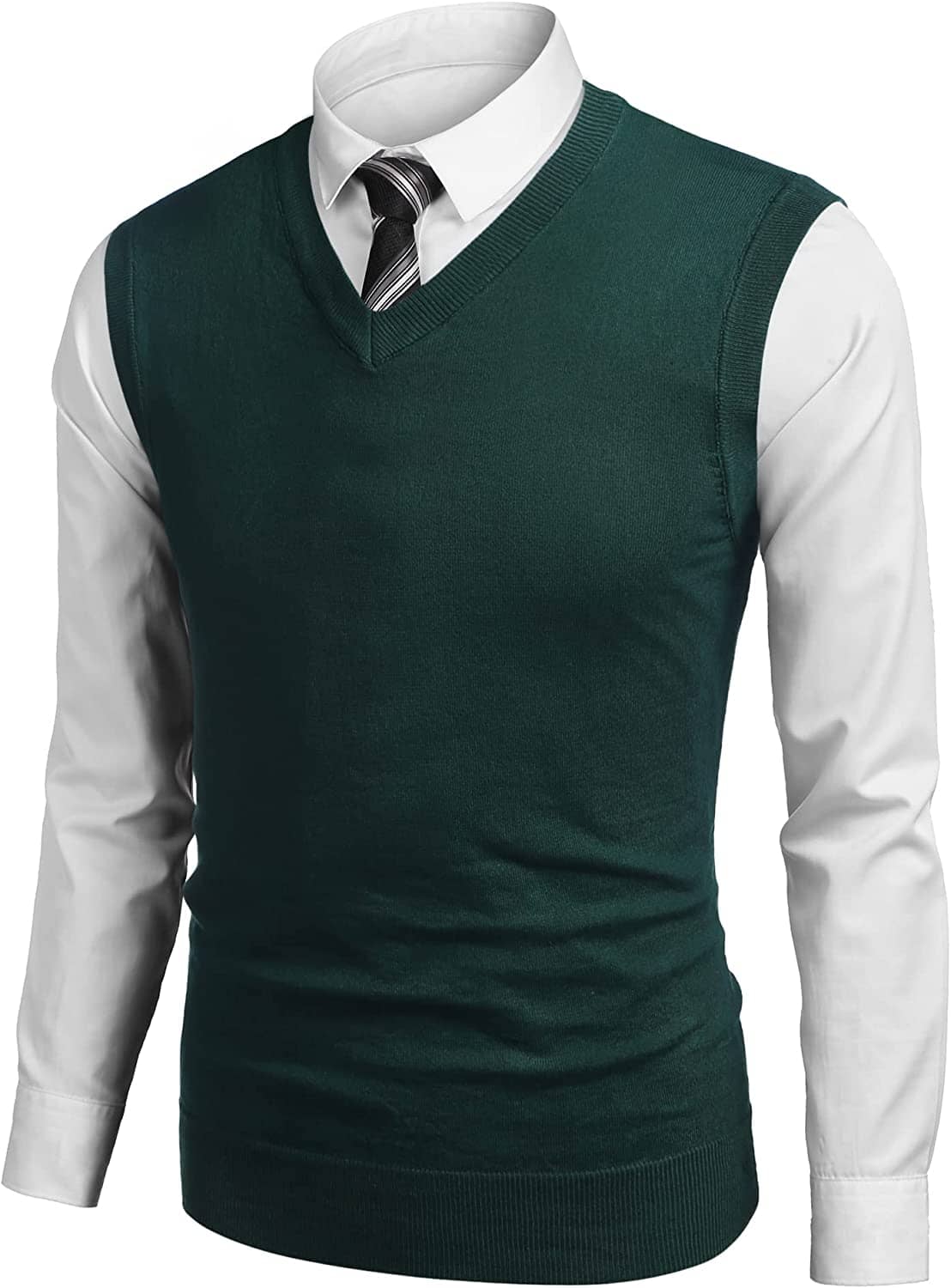 Solid V-Neck Sleeveless Knitted Vest (US Only) - Image 5