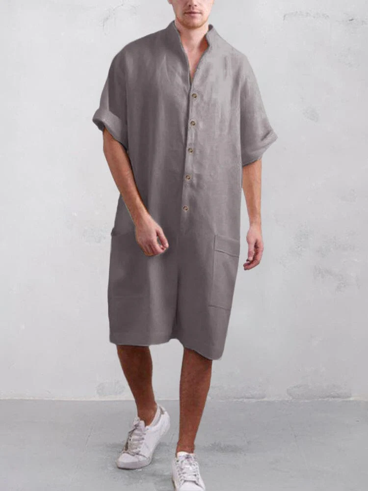Stand Collar Cotton Linen Jumpsuit - Image 4