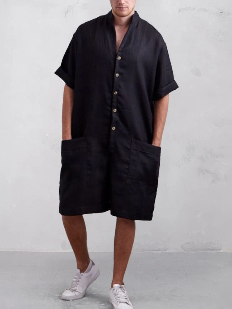 Stand Collar Cotton Linen Jumpsuit - Image 9