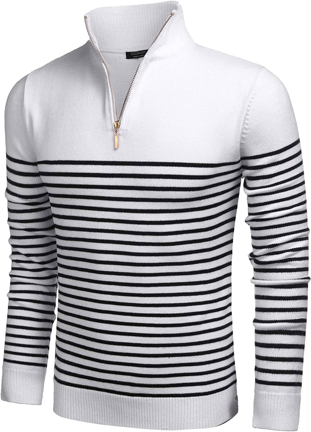 Striped Zip Up Mock Neck Pullover Sweaters (US Only) - Image 10