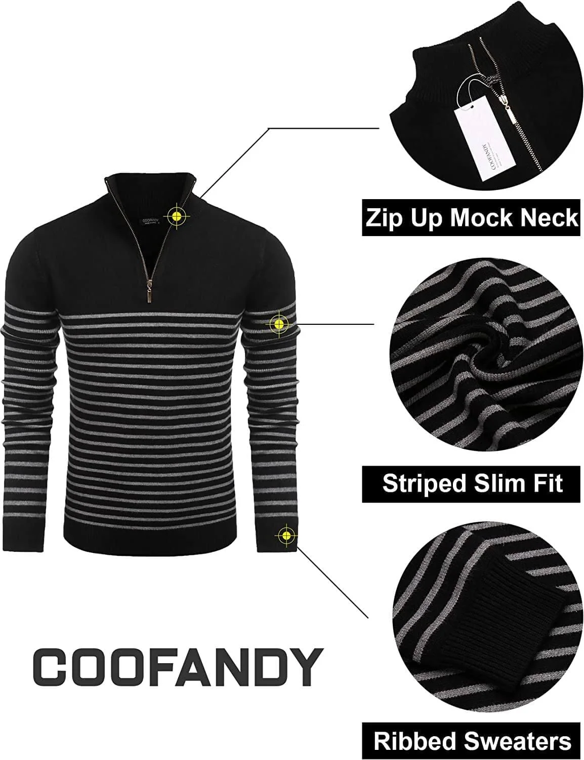 Striped Zip Up Mock Neck Pullover Sweaters (US Only) - Image 15