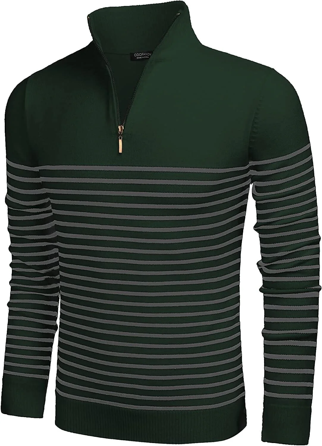 Striped Zip Up Mock Neck Pullover Sweaters (US Only) - Image 3