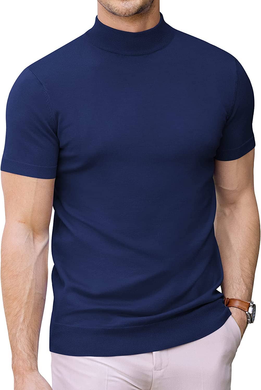 (Us Only)  Turtleneck Basic Slim Fit Knitted Short Sleeve Sweater - Image 3