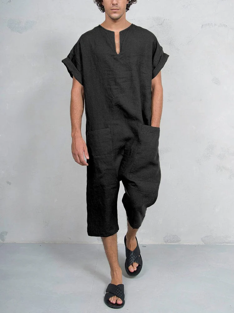 Short Sleeve Cotton Linen Jumpsuit - Image 2