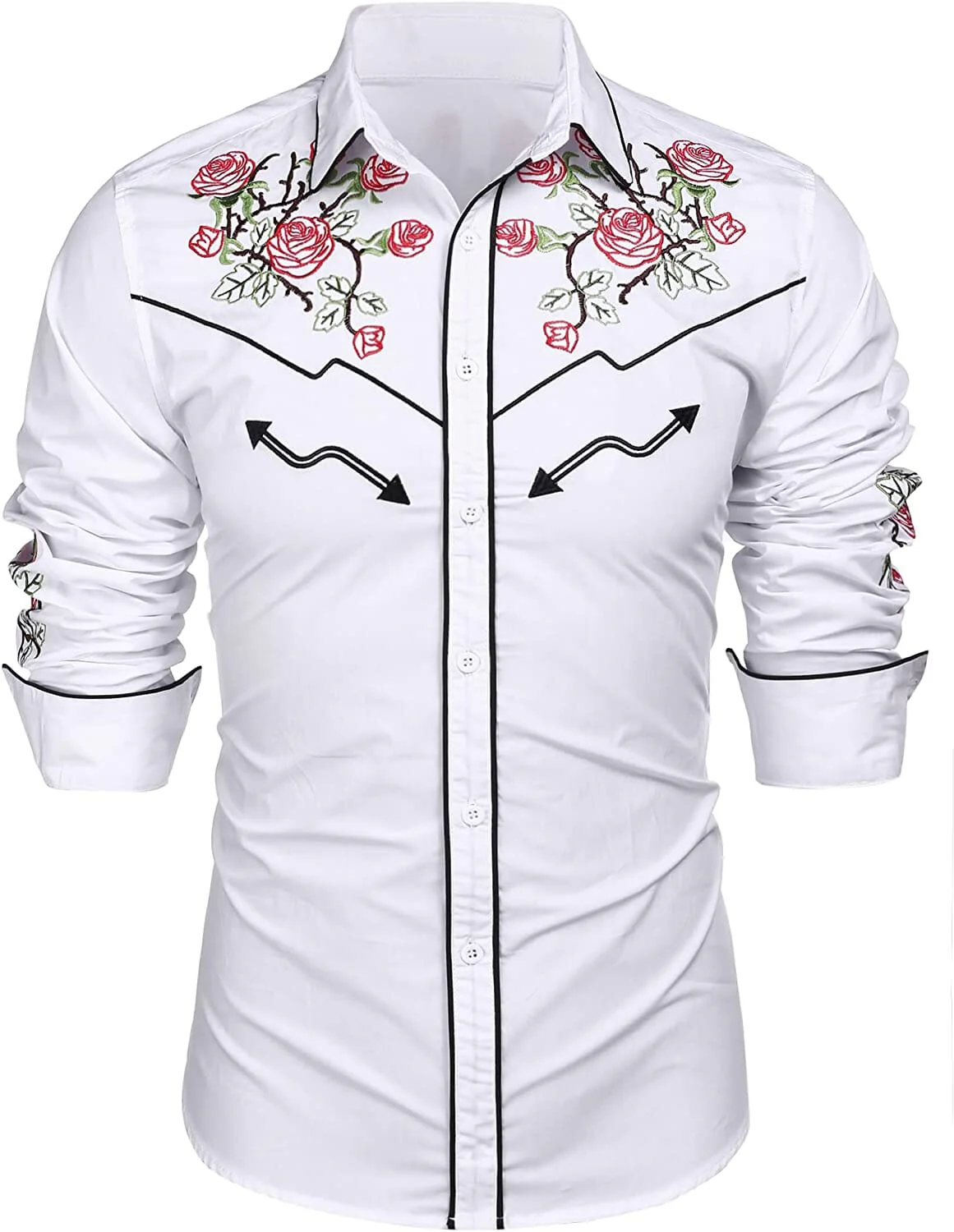 Western Cowboy Embroidered Button Down Cotton Shirt (US Only) - Image 12