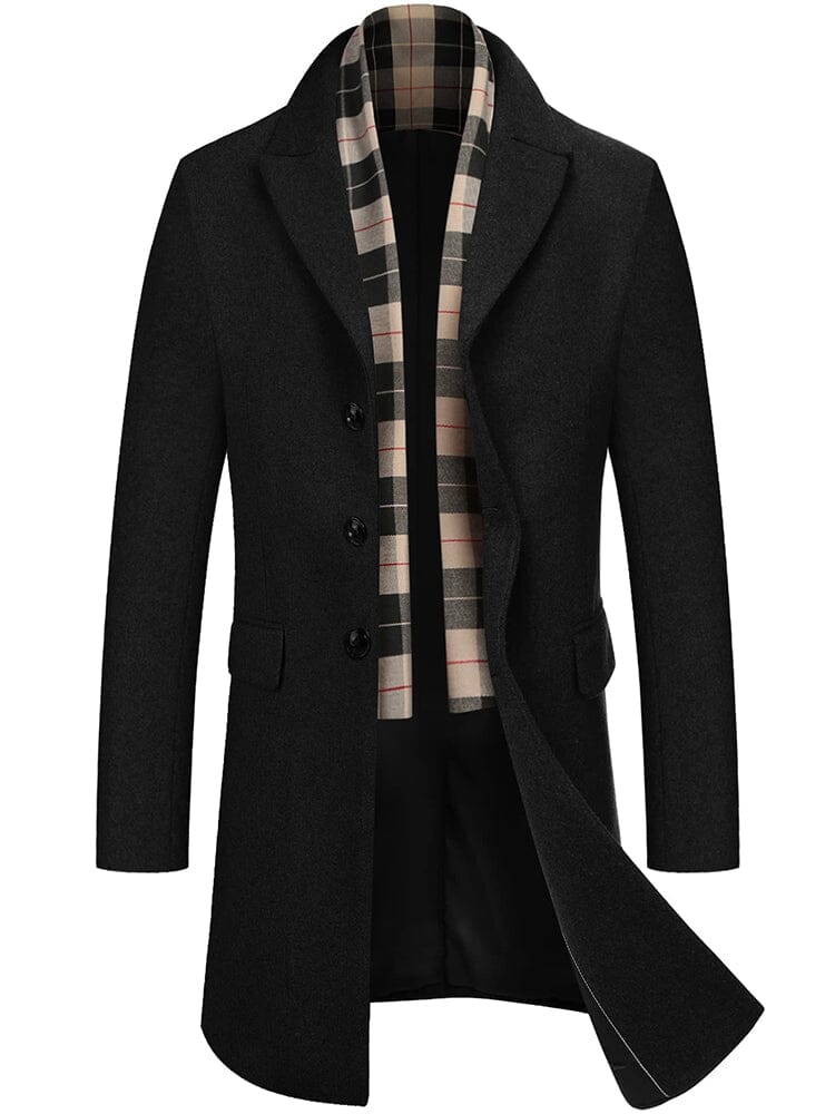 Wool Blend Coat with Detachable Plaid Scarf (US Only) - Image 3