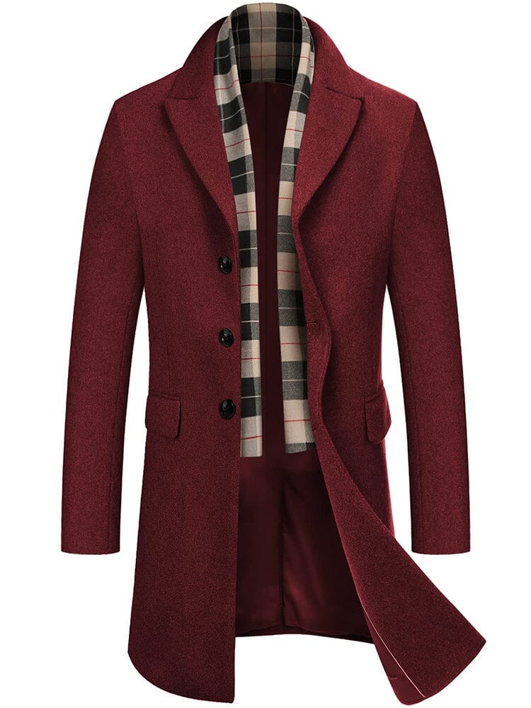 Wool Blend Coat with Detachable Plaid Scarf (US Only) - Image 9