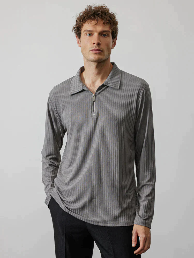 Coofandy Zipper Stripe Long Sleeve Polo Shirt - Image 10