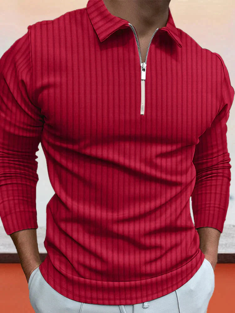 Coofandy Zipper Stripe Long Sleeve Polo Shirt - Image 6
