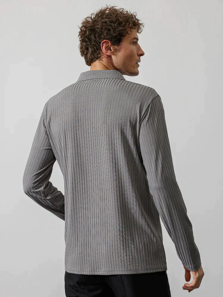 Coofandy Zipper Stripe Long Sleeve Polo Shirt - Image 9