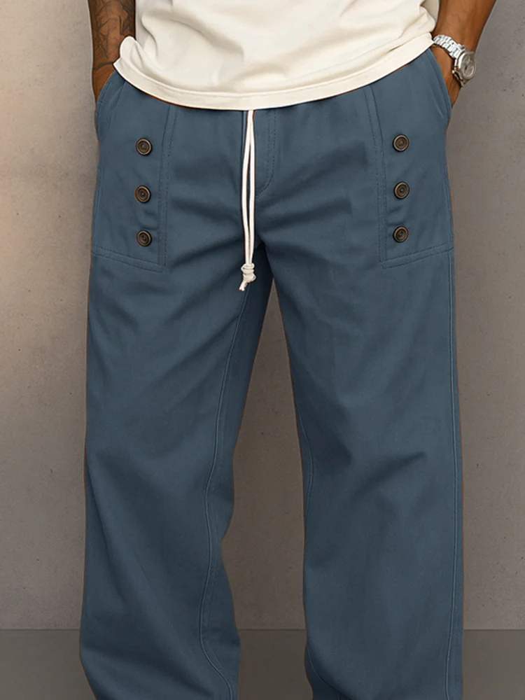 Cotton Button Accents Straight Leg Pants - Image 3