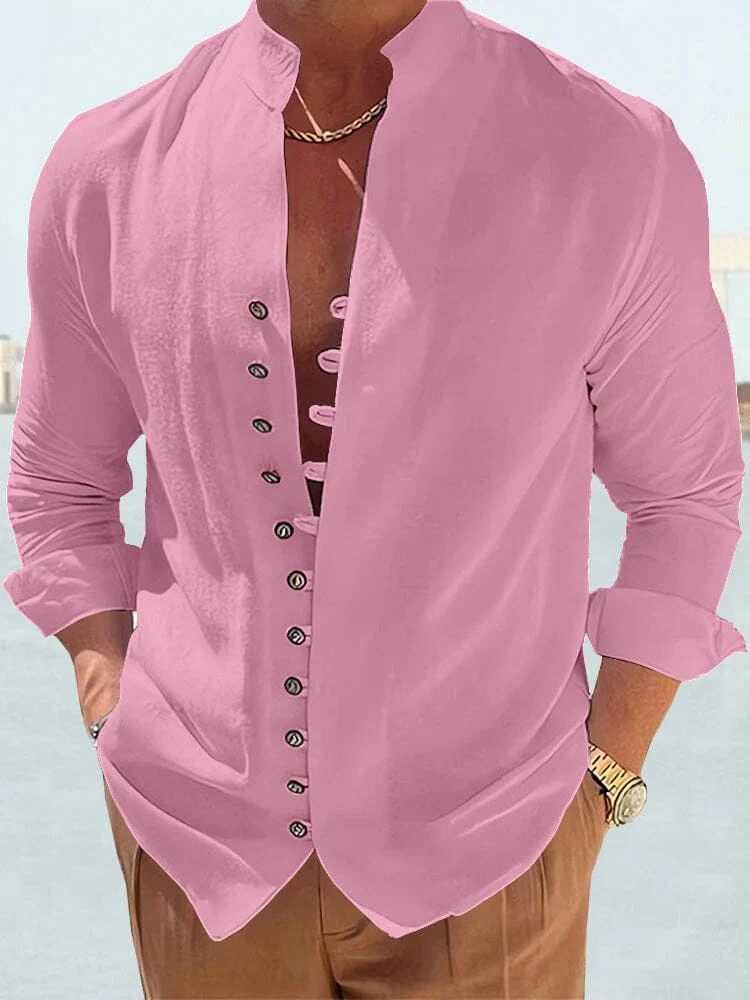 Cotton Linen Long Sleeve Solid Shirt - Image 3