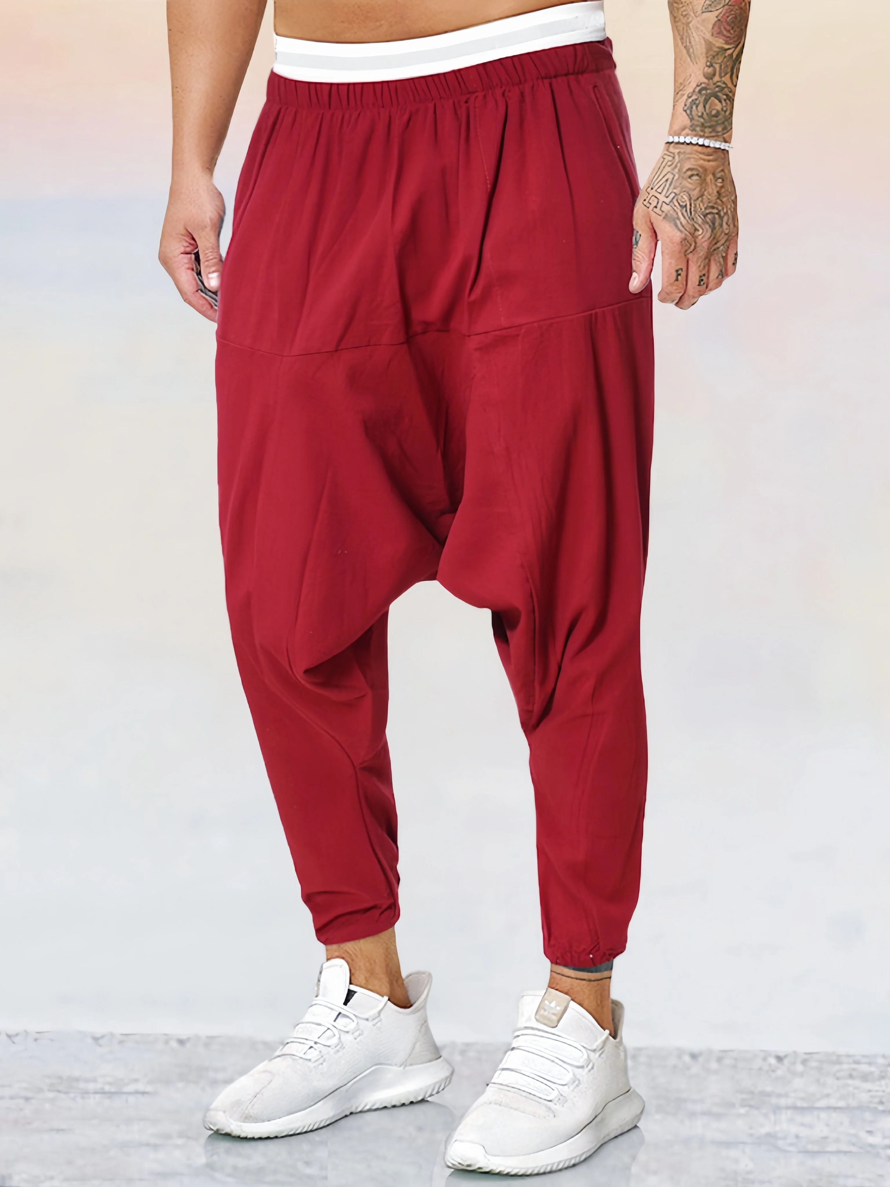 Cotton Linen Solid Color Harem Pants - Image 3