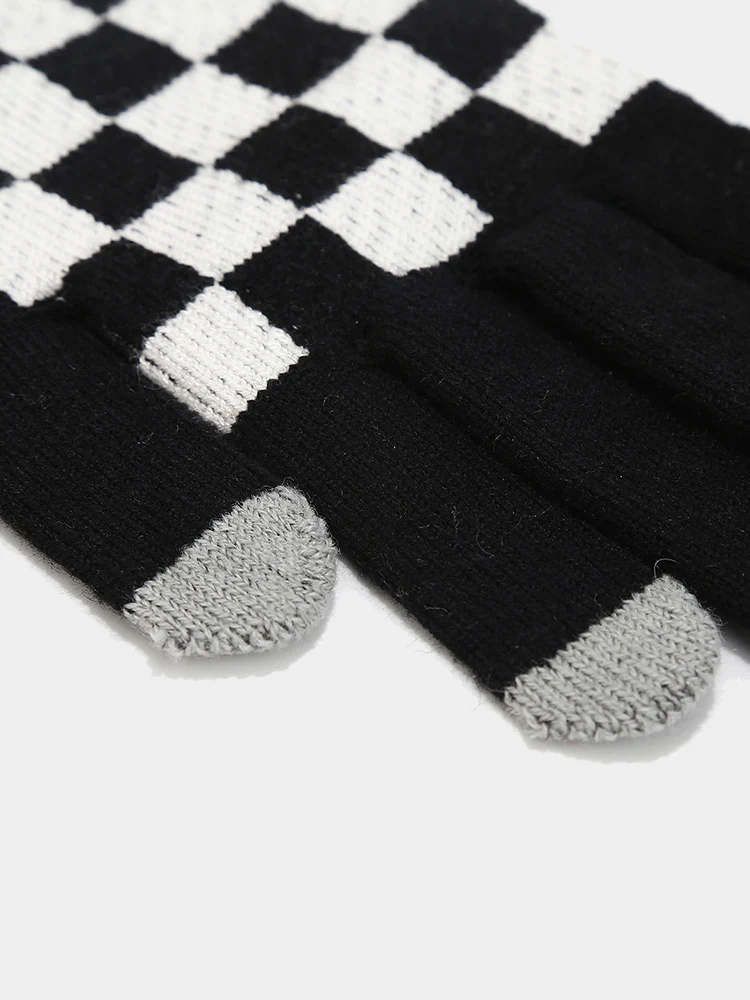 Cozy Checked Beanie Hat Scarf Gloves 3-in-1 Set - Image 12