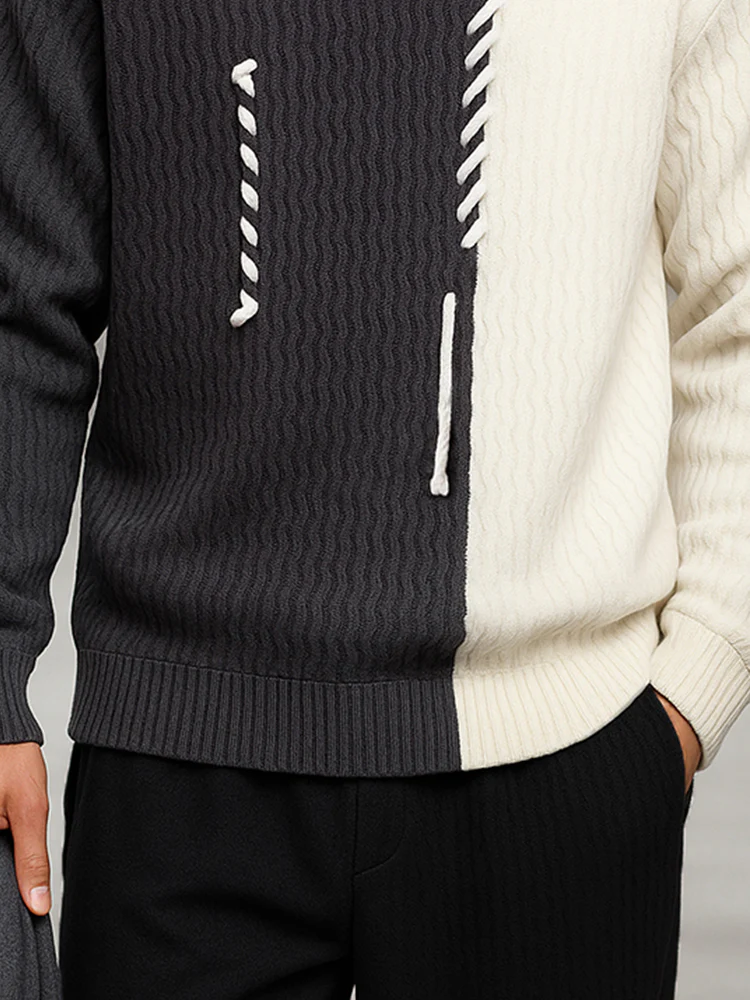 Designer Knit Patchwork Turtleneck Sweater - Image 4