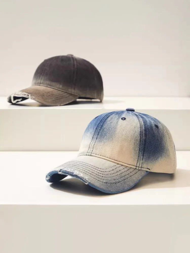 Distressed Gradient Cotton Denim Cap - Image 9