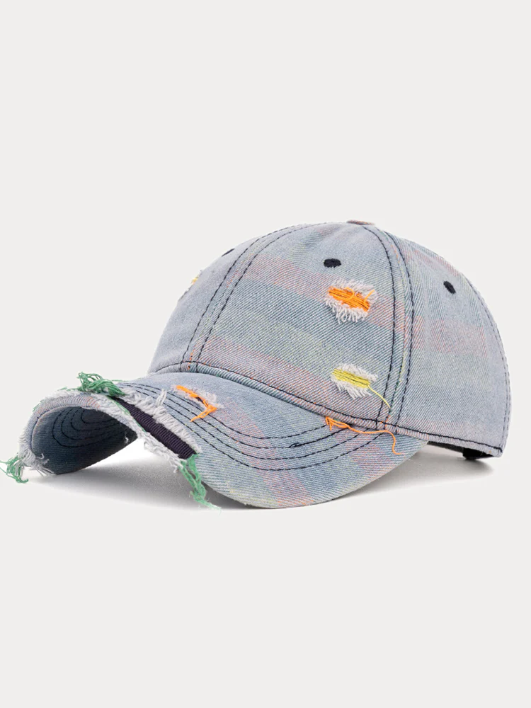 Distressed Washed Denim Baseball Cap - Image 4