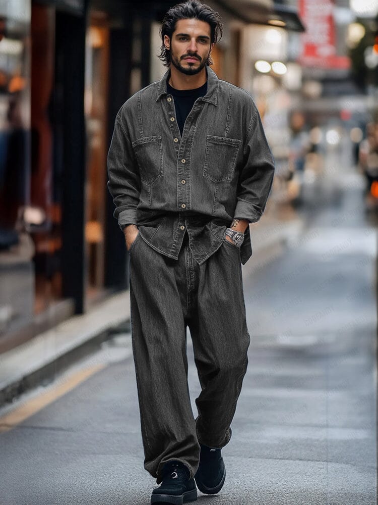 Elegant Denim Shirt Pants Set - Image 2