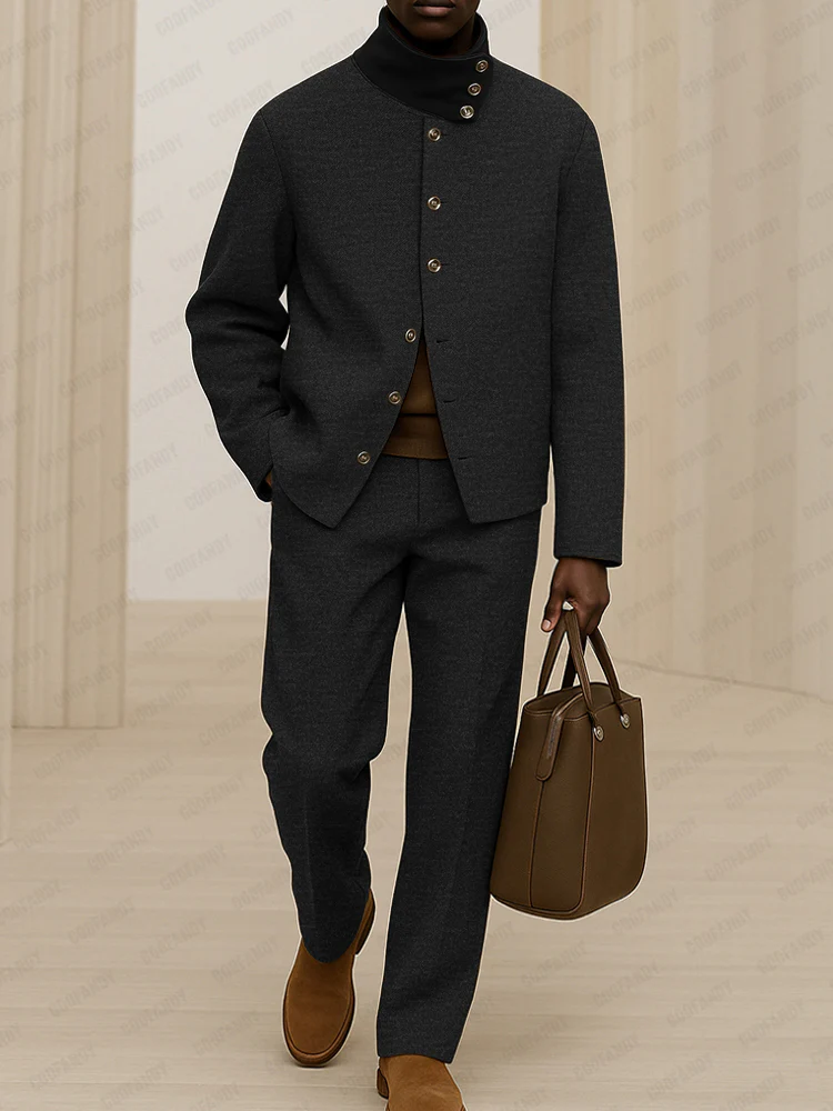 Elegant Designer Stand Collar Suit Set - Image 2