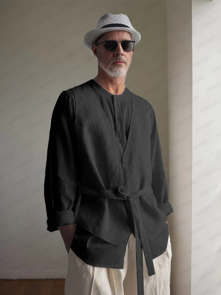 Elegant Fake Two Piece Cotton Shirt - Image 2