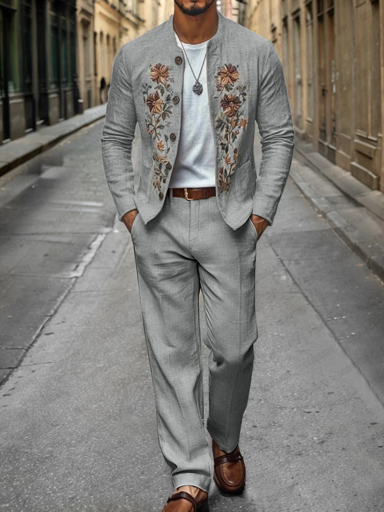 Floral Embroidered Cotton Linen Shirt Jacket - Image 5