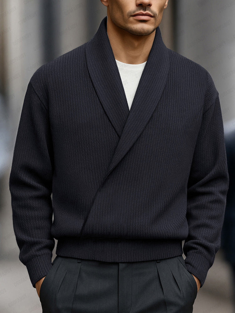 Elegant Shawl Collar Knit Sweater - Image 2