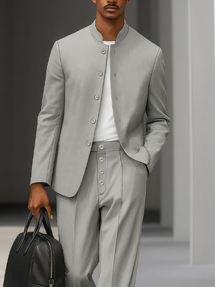 Elegant Stand Collar Thin Blazer Pants Set - Image 3