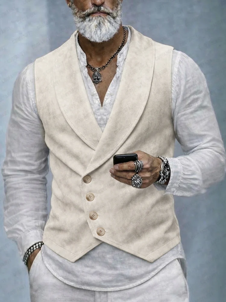 Retro Elegant Suede Shawl Lapel Suit Vest - Image 2