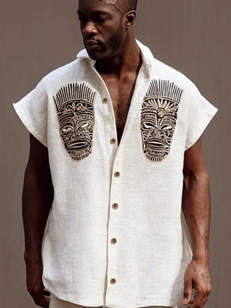 Ethnic Mask Design Shirt Shorts Set - Image 3