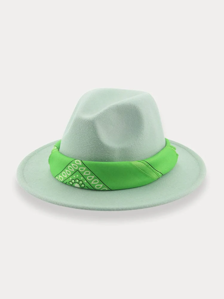 Flat Brim Fedora Hat with Kirchief - Image 15