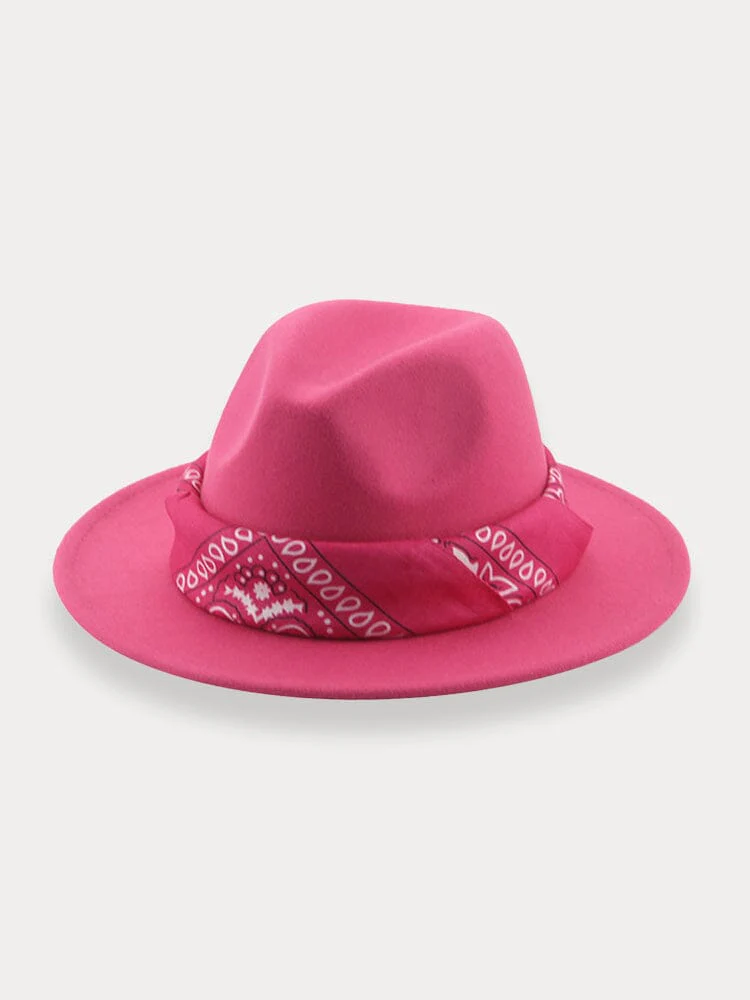 Flat Brim Fedora Hat with Kirchief - Image 20