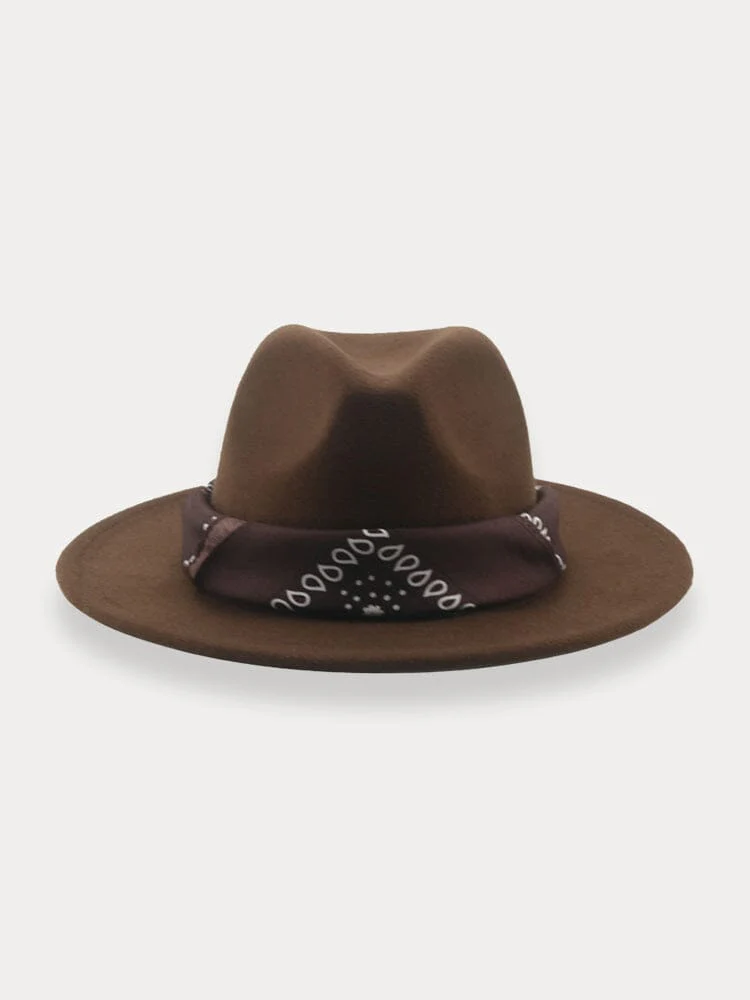 Flat Brim Fedora Hat with Kirchief - Image 7