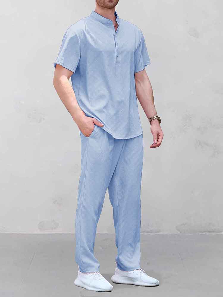 Leisure Jacquard Henley Shirt Pants Set