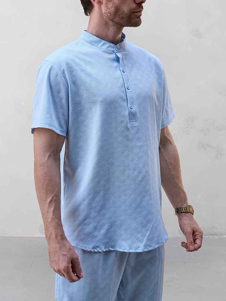 Leisure Jacquard Henley Shirt Pants Set - Image 6