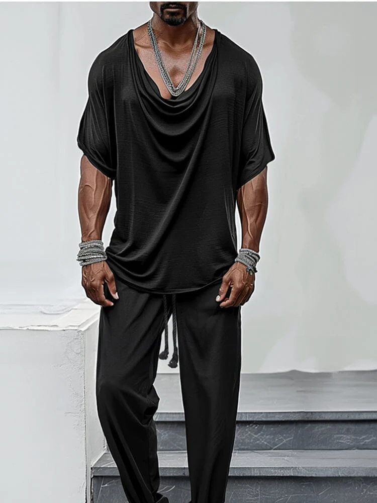 Loose Drape Collar Top Pants Set - Image 3
