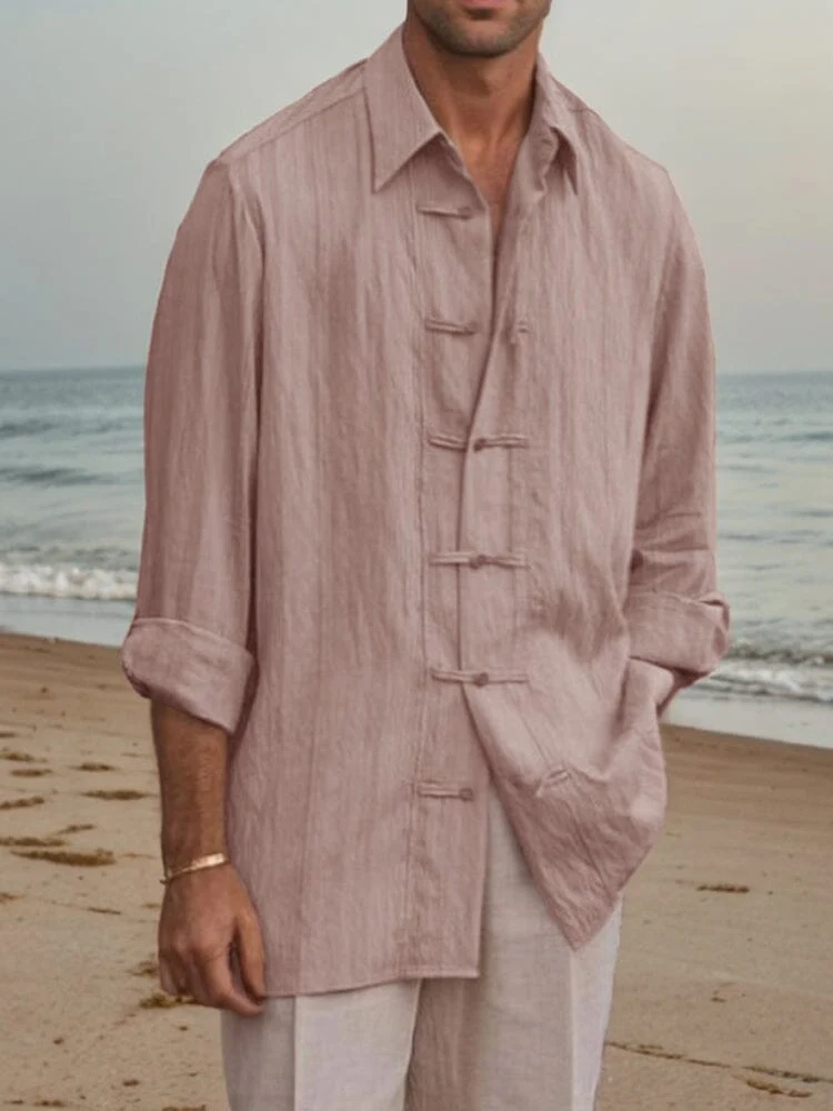Loose Frog-Button Cotton Shirt - Image 4